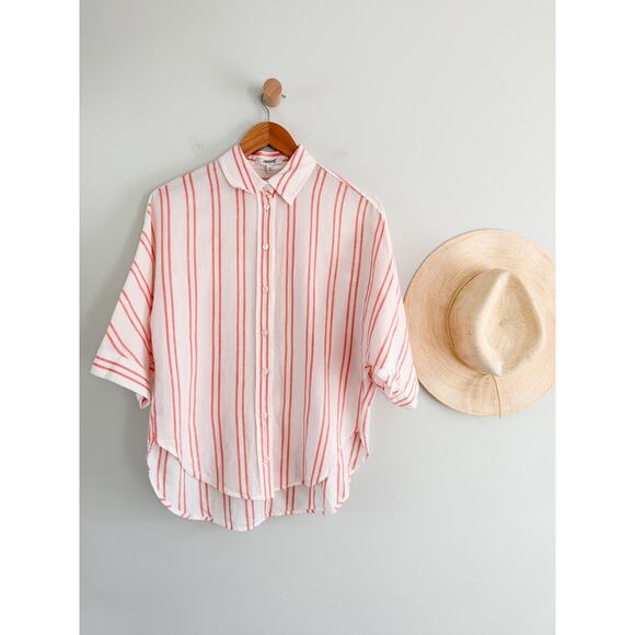 Madewell | NWT Oversized Pleated-Sleeve Button-Up Shirt in Bright Flame | Sz XXS - Picture 2 of 10